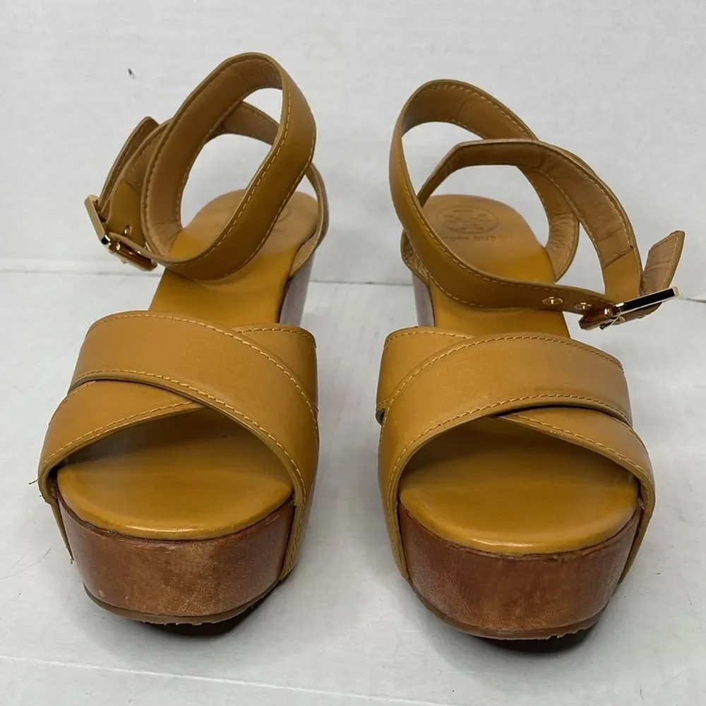 Tory Burch Almita Tan leather ankle strap wedge Sandals